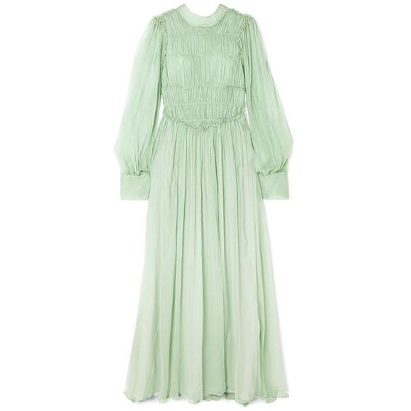 NWOT STELLA MCCARTNEY Ruffled Silk-Chiffon Gown($2131) Light Mint Green Sz 48/12 - Picture 1 of 16